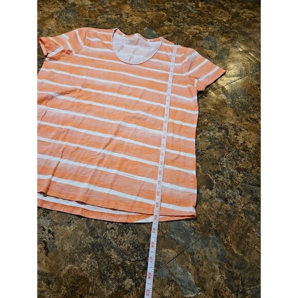 LL Bean T-Shirt Women Med. Orange Stripe Crew Neck Boxy Cotton (A198) - Picture 5 of 6